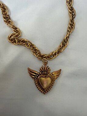 Gold Winged Heart Pendant Necklace - Women Jewelry